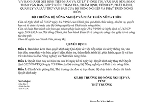 Quyết định 82/2000/QĐ-BNN-VP tiếp nhận xử lý thông tin,VB đến;soạn thảo VB, góp ý kiến, thẩm tra, thẩm định,trình kí,phát hành,quản lý,lưu trữ văn bản