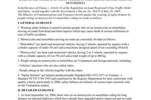 Circular No. 312/2000/TT-BGTVT of August 10, 2000 guiding the wearing of safety helmets when riding motorcycles or motorbikes