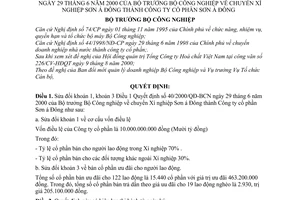 Quyết định 49/2000/QĐ-BCN chuyển xí nghiệp sơn Á đông thành Công ty Cổ phần sơn Á đông sửa đổi Quyết định 40/2000/QĐ-BCN
