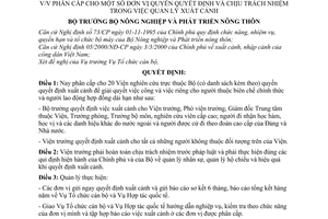 Quyết định 86/2000/QĐ-BNN-TCCB  phân cấp quyền quyết định và chịu trách nhiệm trong quản lý xuất cảnh