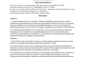 Decree of Government No.30/2000/ND-CP of August 11, 2000 on annulling a number of permits and converting some others into business conditions