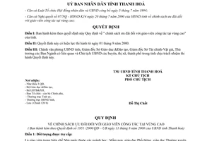 Quyết định 1951/2000/QĐ-UB chính sách ưu đãi giáo viên công tác vùng cao Thanh Hóa