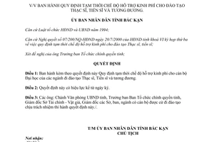 Quyết định 1137/QĐ-UB 2000 kinh phí cho đào tạo thạc sỹ và tương đương tỉnh Bắc Kạn