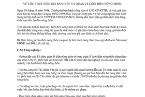 Chỉ thị 17/2000/CT-UB thực hiện giá bán điện quản lý lưới điện nông thôn Đắk Lắk