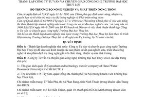 Quyết định 87/2000/QĐ-BNN-TCCB  thành lập Công ty Tư vấn và chuyển giao công nghệ Trường Đại học Thuỷ lợi