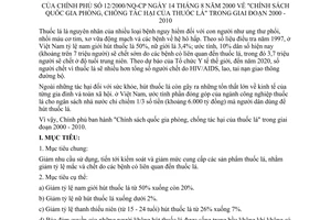 Nghị quyết 12/2000/NQ-CP "Chính sách quốc gia phòng, chống tác hại của thuốc lá" trong giai đoạn 2000-2010