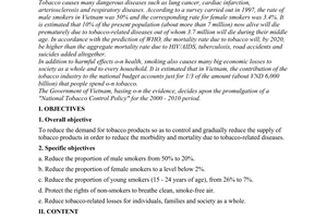 Resolution No. 12/2000/NQ-CP of August 14, 2000 on national tobacco control policy in the period 2000-2010