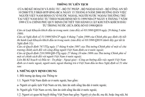 Thông tư 10/2000/TTLT/BKH-BTP-BNG-BCA người Việt Nam định cư nước ngoài thường trú Việt Nam đầu tư Nghị định 51/1999/NĐ-CP luật khuyến khích sửa đổi