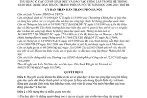 Quyết định 73/2000/QĐ-UB thu, sử dụng học phí, khoản thu khác ở cơ sở giáo dục đào tạo công lập trong hệ thống giáo dục quốc dân Hà Nội 2000-2001