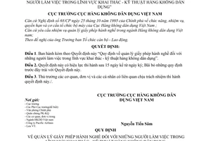 Quyết định 23/2000/QĐ-CHK  quản lý giấy phép hành nghề của người làm trong lĩnh vực khai thác - kỹ thuật hàng không dân dụng