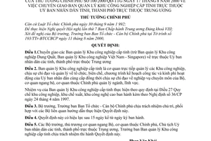 Quyết định 100/2000/QĐ-TTg chuyển giao Ban quản lý khu công nghiệp cấp tỉnh thuộc Uỷ ban nhân dân tỉnh, thành phố