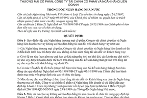 Quyết định 266/2000/QĐ-NHNN1 cho vay không bảo đảm bằng tài sản Ngân hàng thương mại cổ phần, Công ty tài chính cổ phần, ngân hàng liên doanh