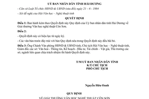 Quyết định 2583/QĐ-UB năm 2000 Quy định Giải thưởng Văn học nghệ thuật Côn Sơn