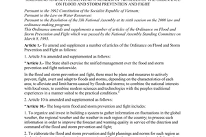 Ordinance No.27/2000/PL-UBTVQH10 of August 24, 2000 amending and supplementing a number of articles of the ordinance on flood and storm prevention and fight