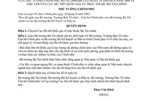 Quyết định 102/2000/QĐ-TTg chuyển Cục Dự trữ quốc gia về Bộ Tài chính