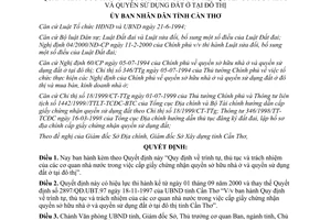 Quyết định 55/2000/QĐ-UB trình tự thủ tục cấp giấy chứng nhận quyền sở hữu nhà ở sử dụng đất ở Cần Thơ