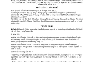 Quyết định 104/2000/QĐ-TTg  phê duyệt chiến lược quốc gia cấp nước sạch vệ sinh nông thôn đến 2020