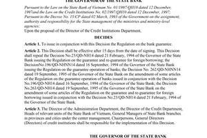 Decision No. 283/2000/QD-NHNN14 of August 25, 2000, on the issuance of the regulation on the bank guarantee