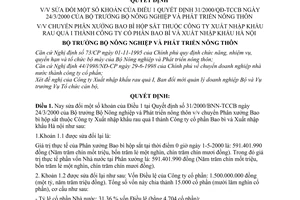 Quyết định 100/2000/QĐ-BNN-TCCB  sửa đổi  Quyết định 31/2000/QĐ-TCCB