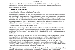 Circular No. 89/2000/TT-BTC of August 28, 2000 guiding the implementation of The Governments Decree No. 49/1999/ND-CP on sanctions against administrative violations in the field of accounting