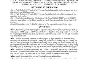Quyết định 1211/2000/QĐ-BTM  giao chức năng nhiệm vụ Thanh tra chuyên ngành thương mại cho lực lượng quản lý thị trường