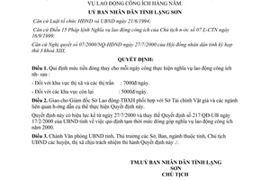 Quyết định 50/2000/QĐ-UB mức tiền đóng thay ngày công thực hiện nghĩa vụ lao động công ích Lạng Sơn