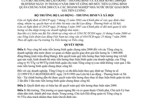 Quyết định 861/2000/QĐ-BLĐTBXH mức tiền lương bình quân chung năm 2000 doanh nghiệp Nhà nước được giao đơn giá tiền lương