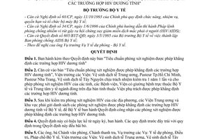 Quyết định 3052/2000/QĐ-BYT Tiêu chuẩn phòng xét nghiệm được phép khẳng định  HIV dương tính