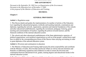 Decree of Government No.43/2000/ND-CP of August 30, 2000 detailing and guiding the implementation of a number of articles of The Education Law