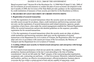 Circular No. 10/2000/TT-NHNN1 of August 31st, 2000 guiding the implementation by credit institutions of measures of loan security in accordance with the Resolution No. 11/2000/NQ-CP dated 31 July, 2000 of the Government