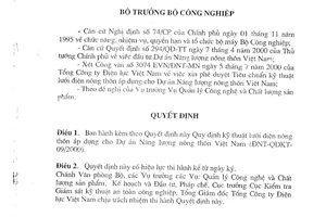Quyết định 57/2000/QĐ-BCN quy định kỹ thuật lưới điện nông thôn áp dụng cho dự án năng lượng nông thôn