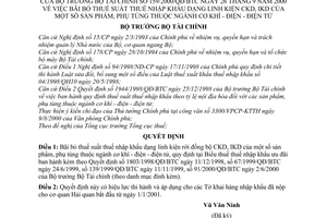 Quyết định 159/2000/QĐ-BTC bãi bỏ thuế suất thuế nhập khẩu dạng linh kiện CKD, IKD sản phẩm, phụ tùng ngành cơ khí-điện-điện tử