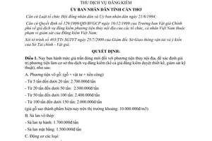 Quyết định 57/2000/QĐ-UB giá trần phương tiện thủy nội địa cơ sở thu dịch vụ đăng kiểm Cần Thơ