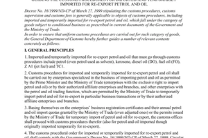 Circular No.05/2000/TT-TCHQ of September 26, 2000 guiding the customs procedures for imported and temporarily imported for re-export petrol and oil