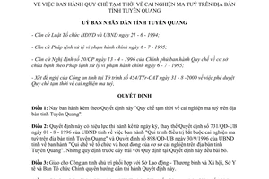 Quyết định 1218/QĐ-UB ngày 26/9/2000 Quy chế tạm thời cai nghiện ma tuý Tuyên Quang