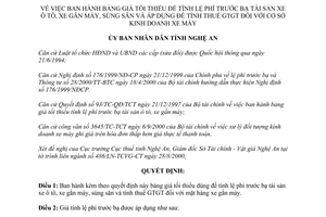Quyết định 74/2000/QĐ-UB bảng giá tối thiểu tính lệ phí trước bạ xe ôtô xe gắn máy súng săn Nghệ An