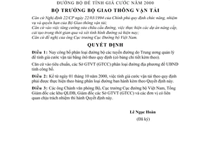 Quyết định 2851/2000/QĐ-BGTVT phân loại đường bộ tính giá cước năm 2000