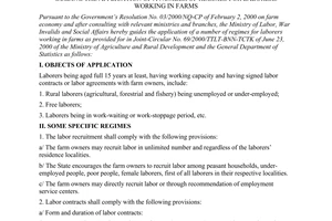 Circular No. 23/2000/TT-BLDTBXH of September 28, 2000, guiding the application of a number of regimes for laborers working in farms