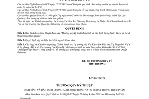 Quyết định 3390/2000/QĐ-BYT Thường quy kỹ thuật định tính và bán định lượng Natri Borat và Acid Boric trong thực phẩm