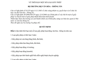 Quyết định 24/2000/QĐ-BVHTT  thời hạn giấy phép hoạt động văn hóa - thông tin