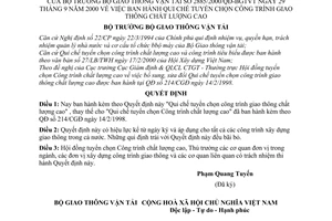 Quyết định 2885/2000/QĐ-BGTVT quy chế tuyển chọn công trình giao thông chất lượng cao