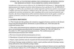 Ciruclar No. 06/2000/TT-TCBD of September 29, 2000, guiding the activities regarding the conditional business lines in the domains of post, telecommunications and internet
