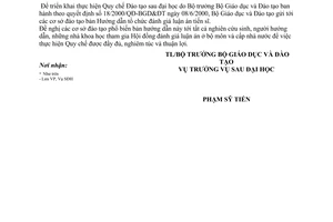 Công văn 8217/SĐH hướng dẫn đánh giá luận án tiến sĩ