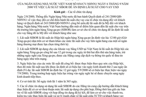 Công văn 854/CV-NHNN1 lãi suất SIBOR để ấn định lãi suất cho vay USD