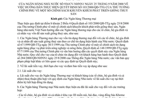 Công văn 934/CV-NHNN1 hướng dẫn việc thực hiện QĐ 103/2000/QĐ-TTg chính sách khuyến khích phát triển giống thuỷ sản