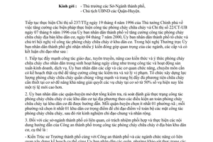 Công văn 3742/UB-NC chỉ đạo thực hiện biện pháp công tác phòng cháy chữa cháy ở khu dân cư trên địa bàn thành phố