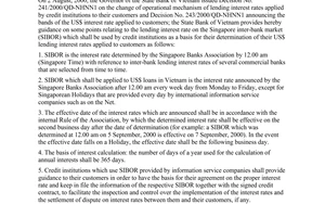 Official Dispatch No. 854/CV-NHNN1 of September 06, 2000, re use of SIBOR for determination of US$ lending interest rate
