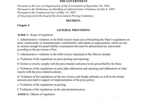 Decree of Government No. 44/2000/ND-CP of September 01, 2000 on sanctioning administrative violations in the field of price
