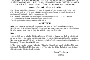 Quyết định 296/2000/QĐ-NHNN1 công bố lãi suất cơ bản làm cơ sở cho tổ chức tín dụng ấn định lãi suất cho vay bằng đồng Việt Nam