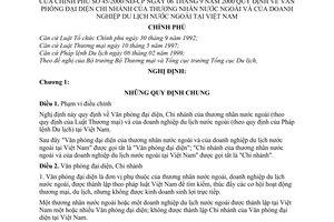 Nghị định 45/2000/NĐ-CP quy định văn phòng đại diện chi nhánh của thương nhân nước ngoài và của doanh nghiệp du lịch nước ngoài tại Việt Nam